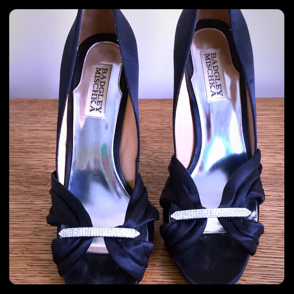 Badgley Mischka Peep Toe Heels w/ Rhinestones